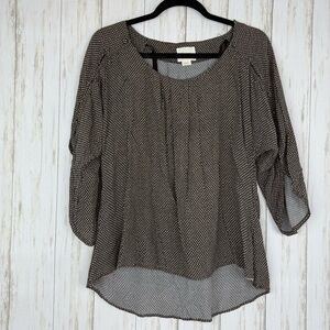 Maeve Anthropologie Brown and White Polka Dot Blouse